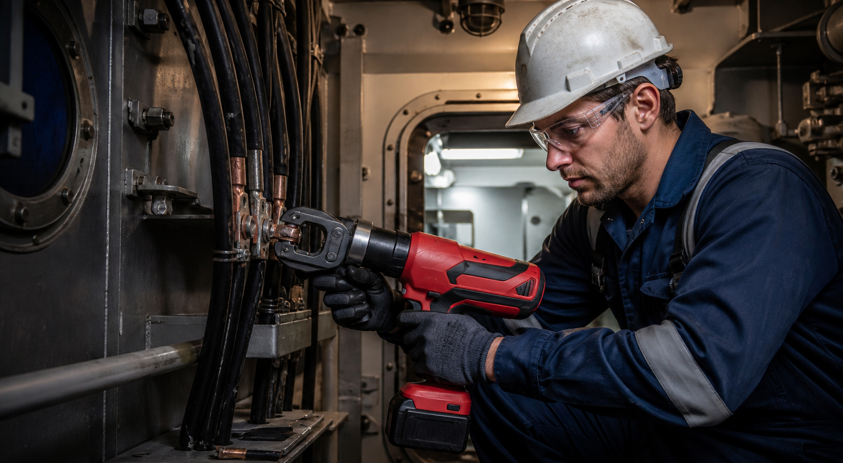 Shipbuilding application with a LANJU cordless hydraulic tool