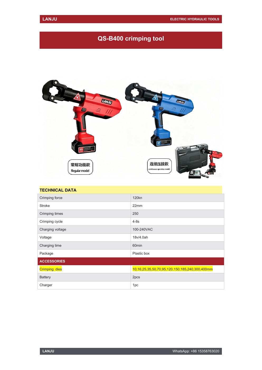 LANJU QS-B400 Cable Crimping Tool