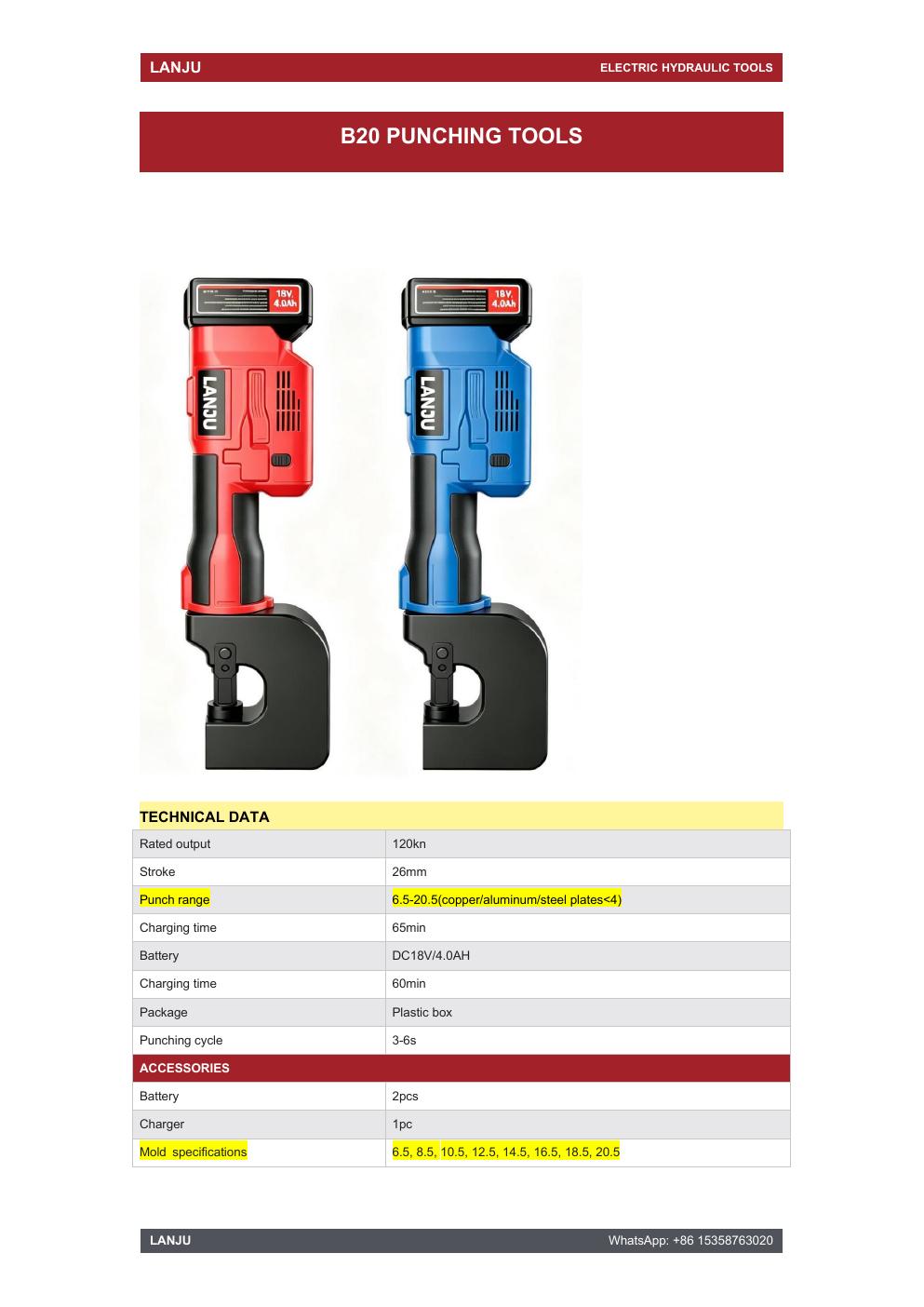 LANJU B20 Hydraulic Punching Tool